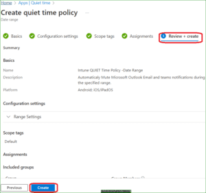 Create Quiet time Policy in Intune